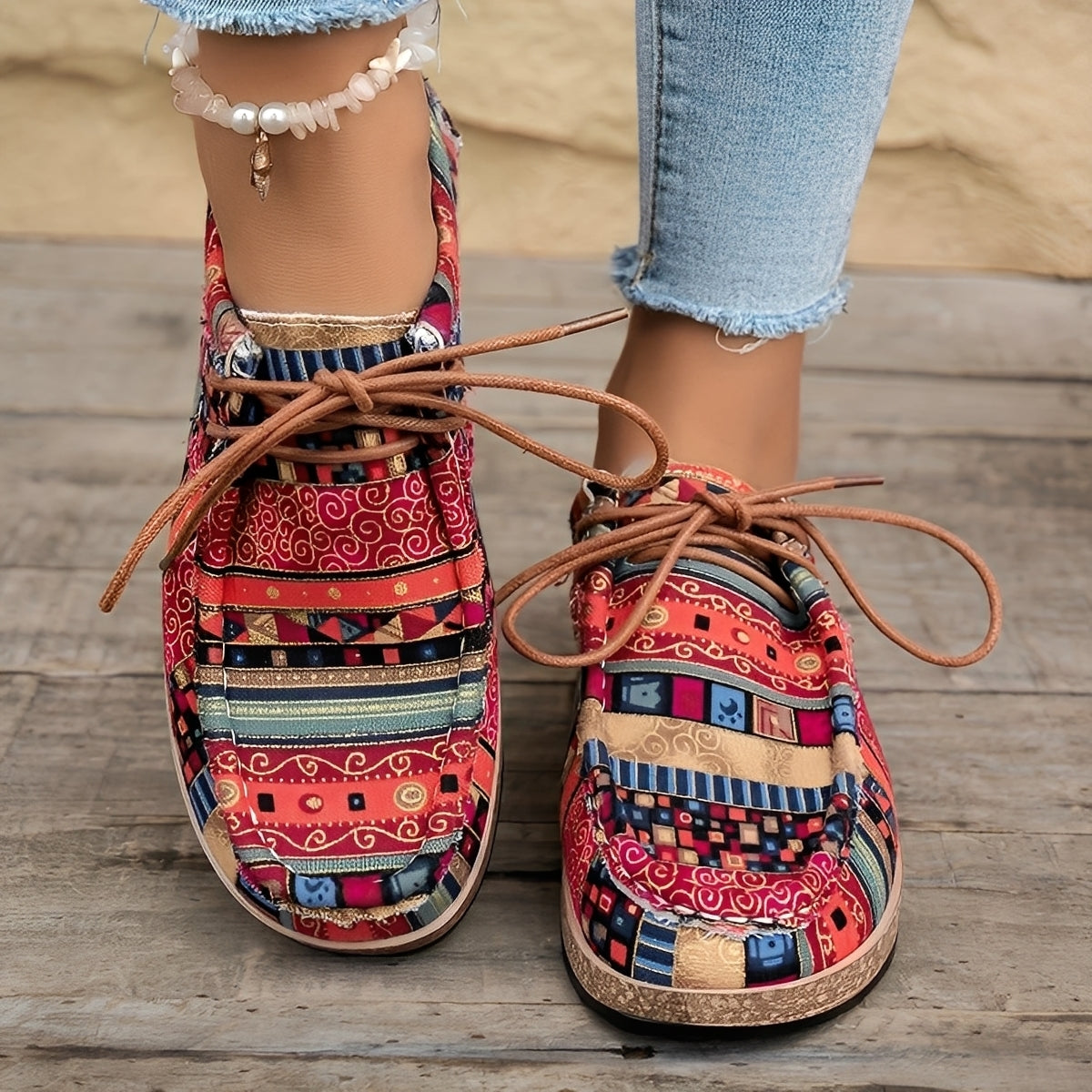 Damskie Kolorowe Sneakersy Etniczne – Wygodne Buty Casual