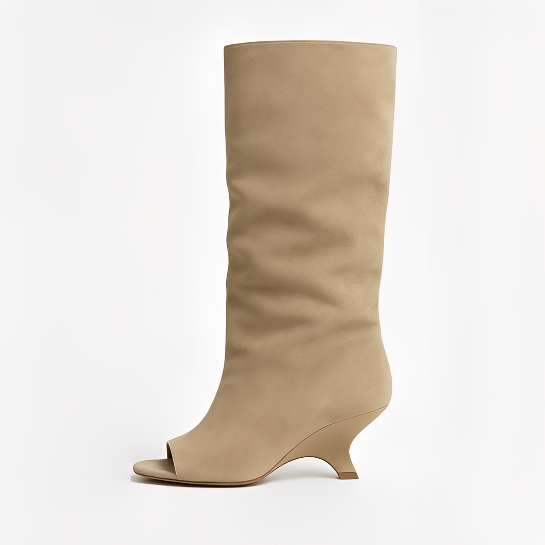 Eleganckie kozaki na obcasie open toe stylowe wysokie buty