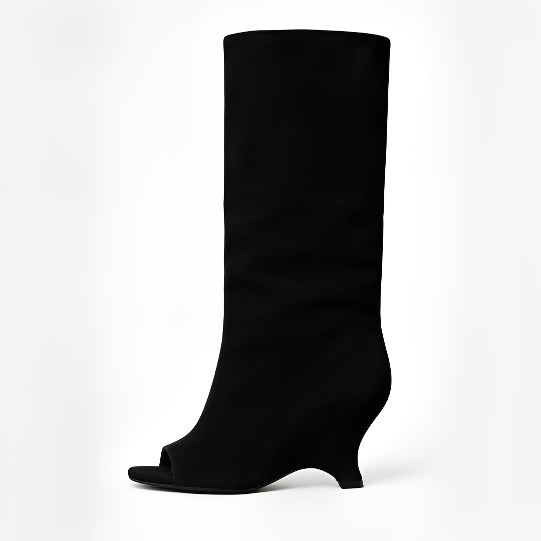 Eleganckie kozaki na obcasie open toe stylowe wysokie buty