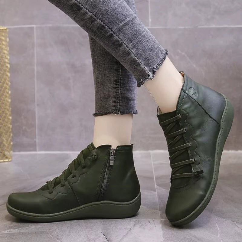 Damskie Skórzane Botki Sznurowane – Wygodne Buty Casual