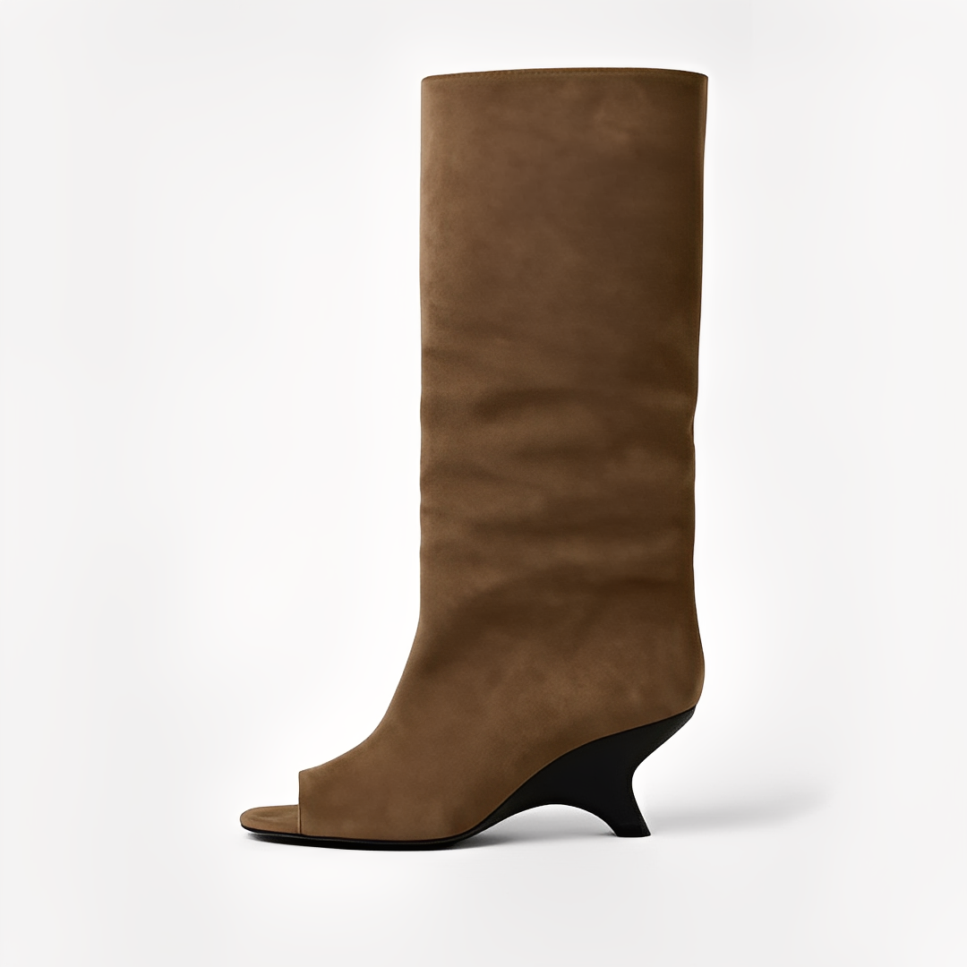 Eleganckie kozaki na obcasie open toe stylowe wysokie buty