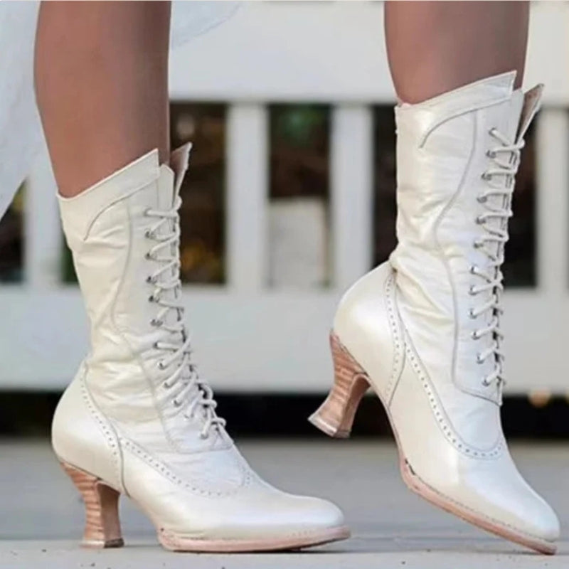 Damskie Botki na Obcasie Sznurowane – Eleganckie Buty Vintage