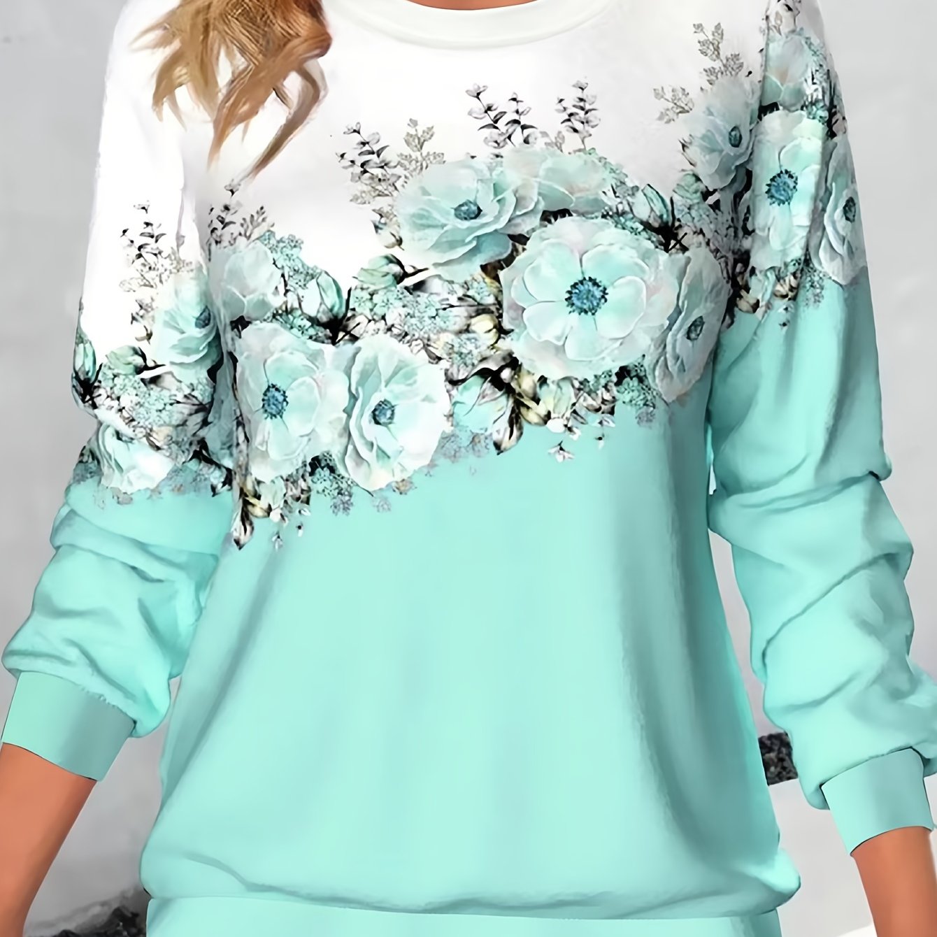 Bluza Damska z Kwiatowym Nadrukiem Luźny Krój Komfortowy Pulower
