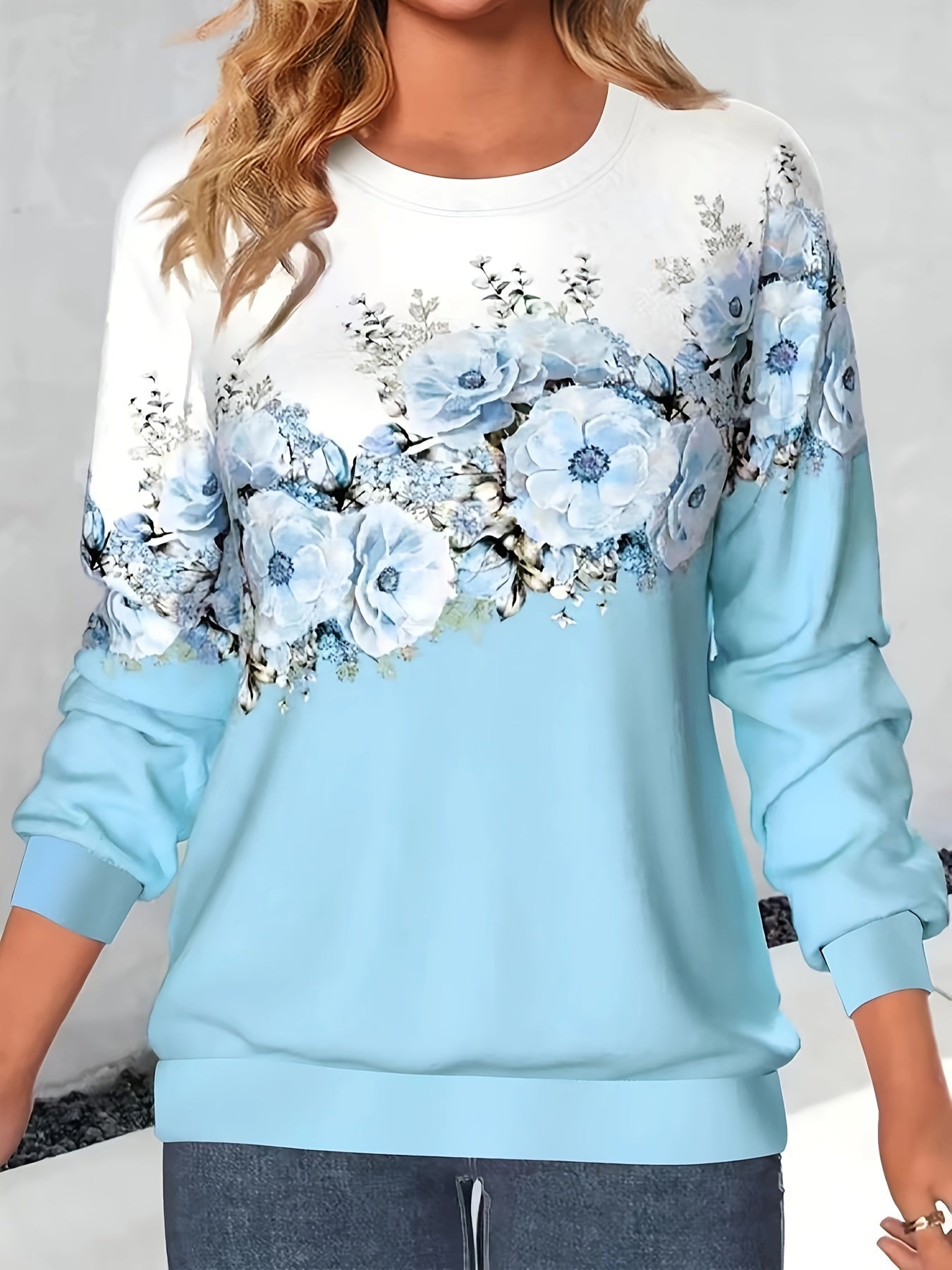Bluza Damska z Kwiatowym Nadrukiem Luźny Krój Komfortowy Pulower