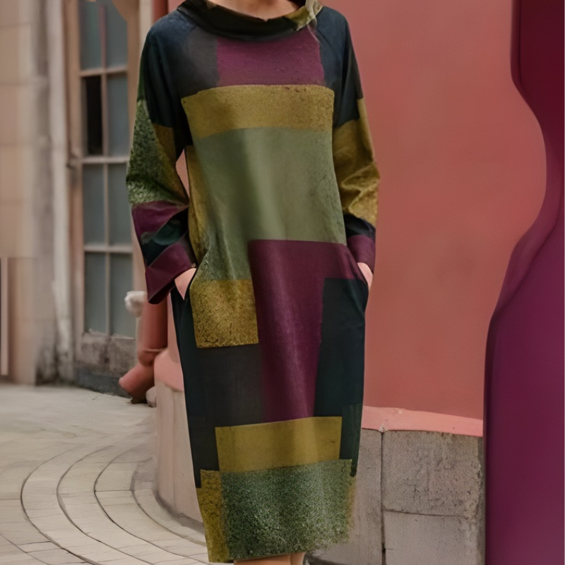 Luźna Sukienka Swetrowa Midi w Geometryczne Wzory