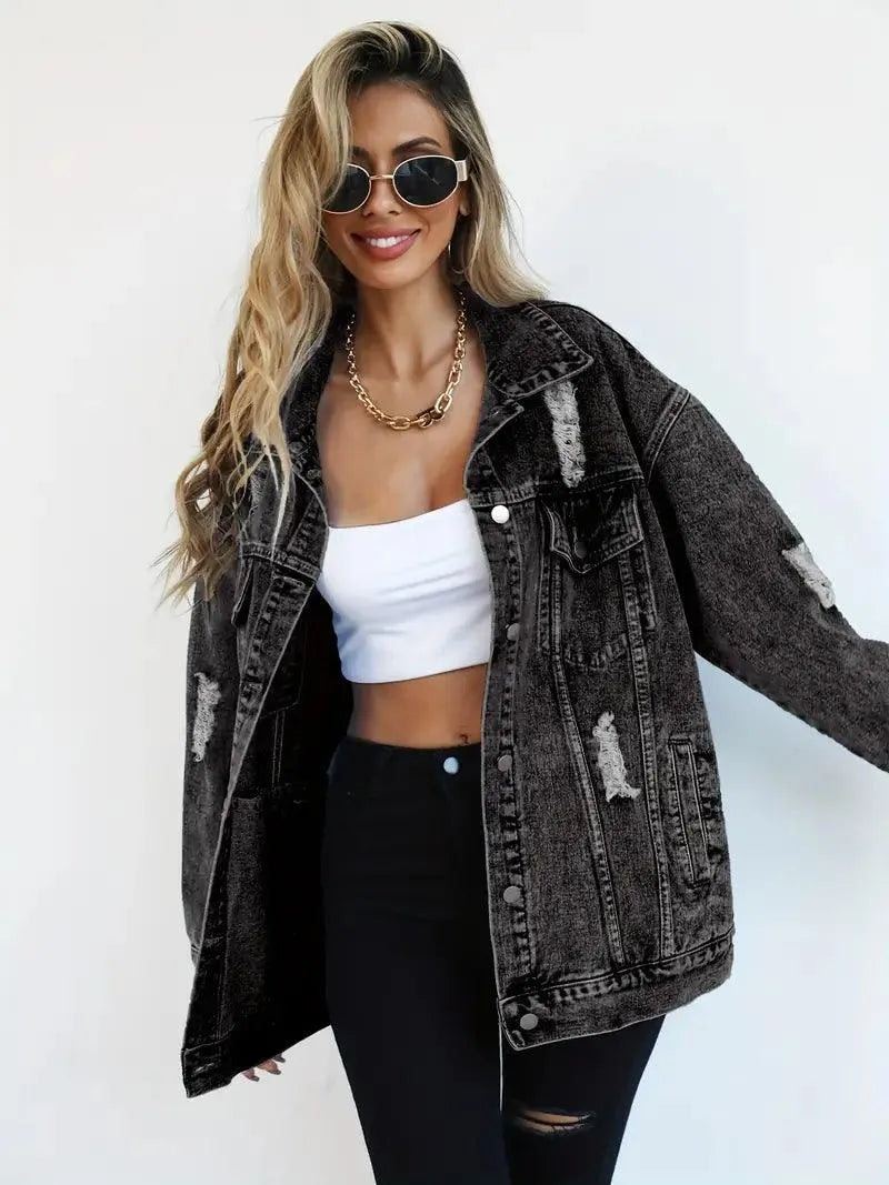 Damska Oversize Kurtka Jeansowa Vintage Denim