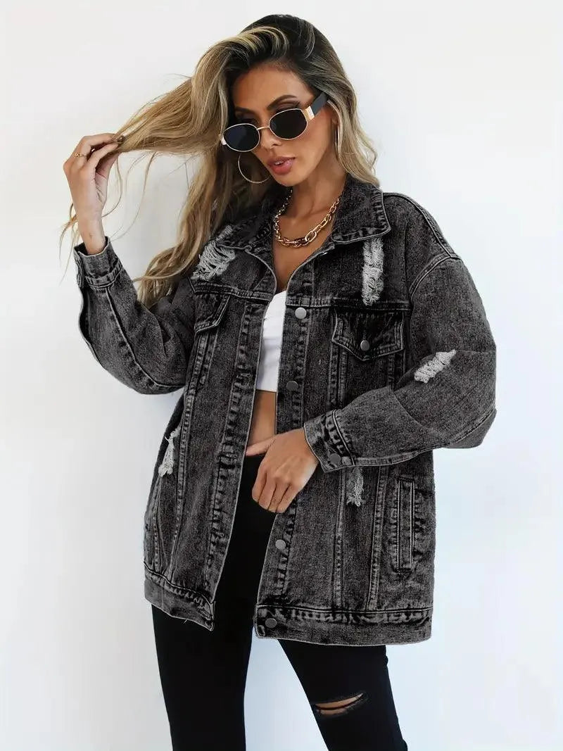 Damska Oversize Kurtka Jeansowa Vintage Denim