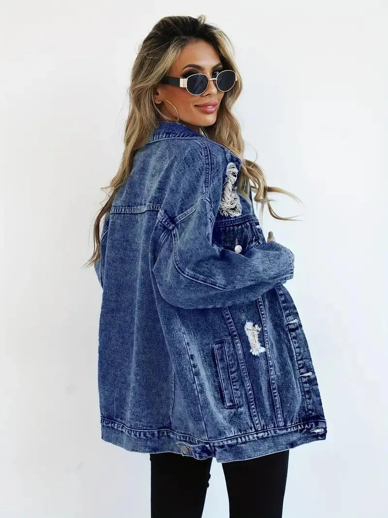 Damska Oversize Kurtka Jeansowa Vintage Denim