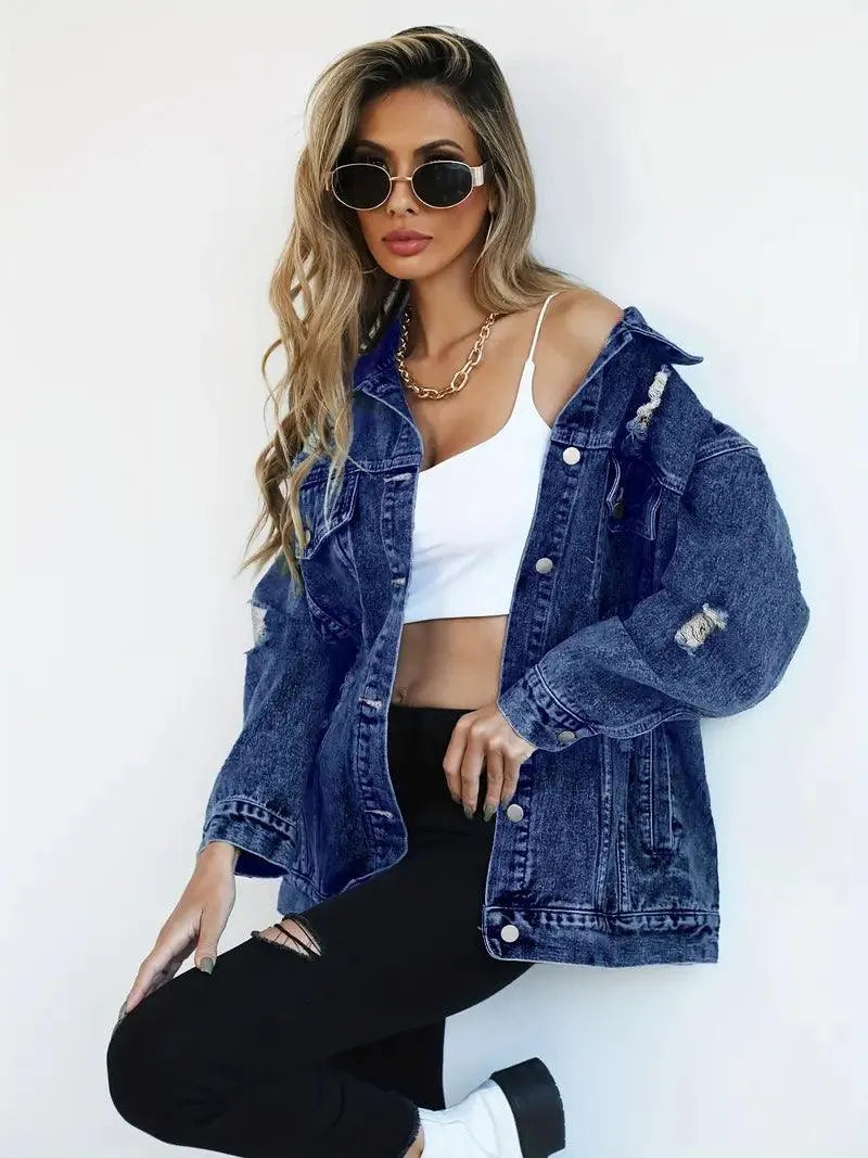 Damska Oversize Kurtka Jeansowa Vintage Denim