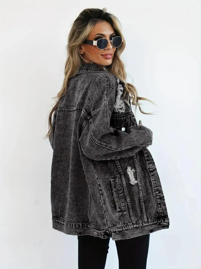 Damska Oversize Kurtka Jeansowa Vintage Denim