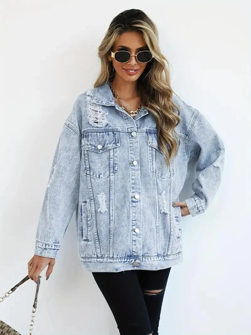 Damska Oversize Kurtka Jeansowa Vintage Denim