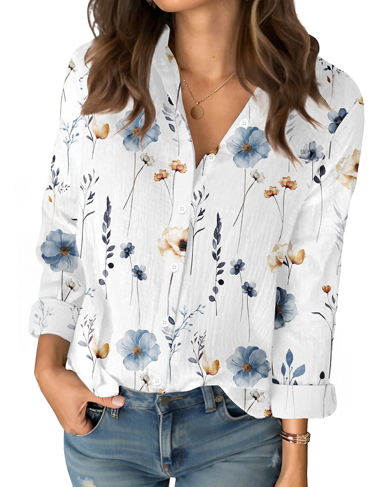 Koszula Damska Kwiatowa Lekka Casual Luźny Krój Stylowa