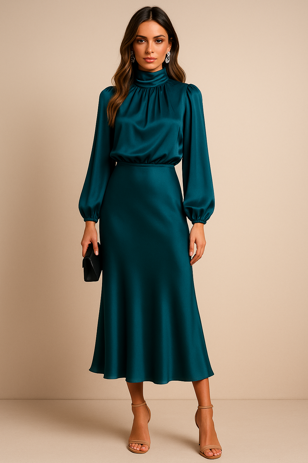Seravelle | Elegancka Sukienka Midi z Golfem na Wesele i Przyjęcia