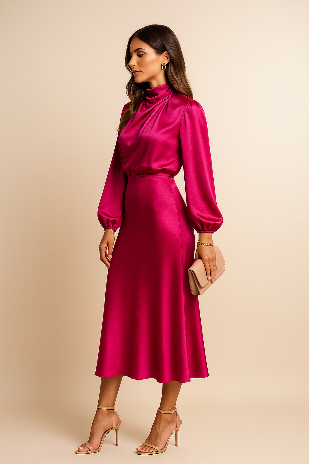 Seravelle | Elegancka Sukienka Midi z Golfem na Wesele i Przyjęcia
