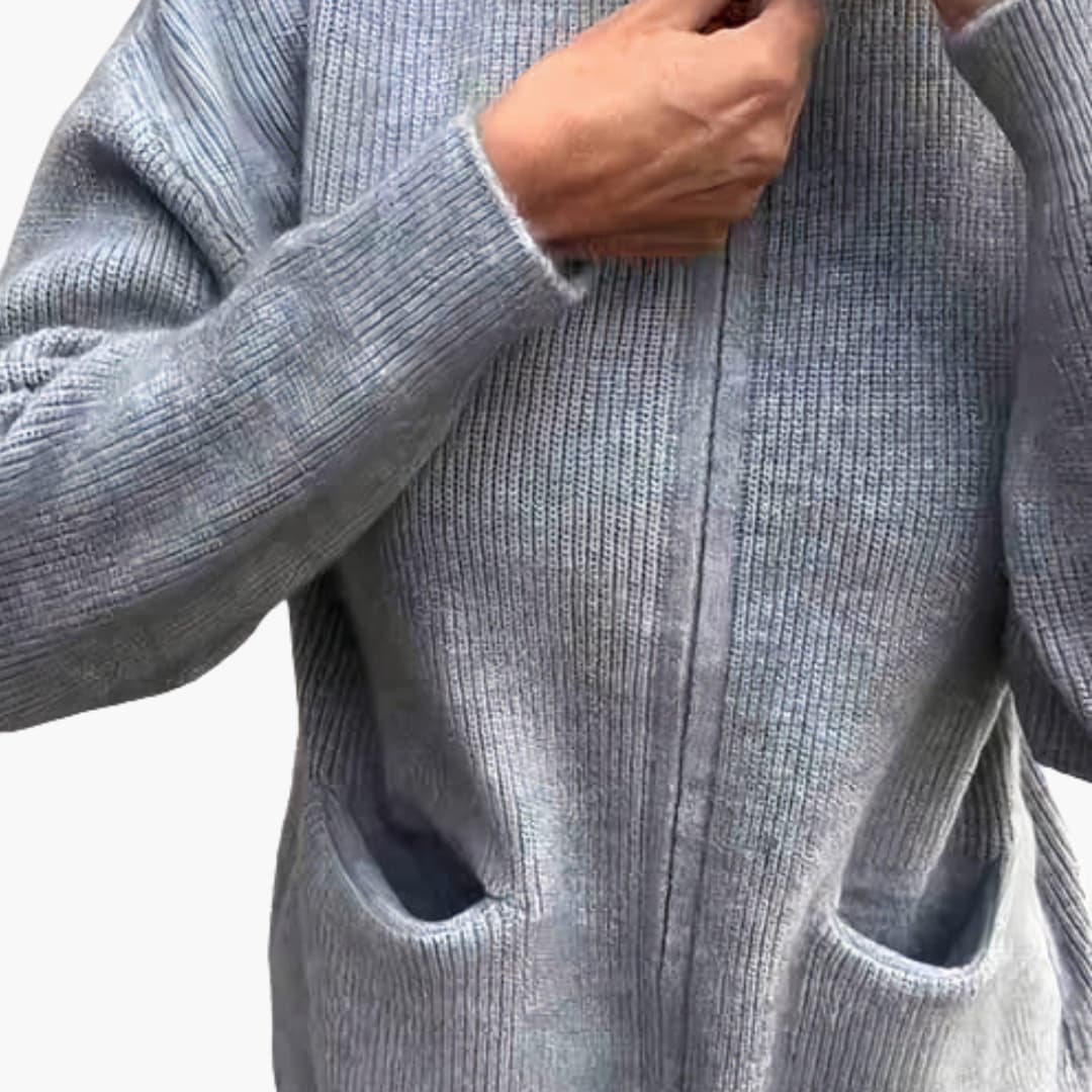 Damski Kardigan Dzianinowy na Zamek z Kieszeniami Casual