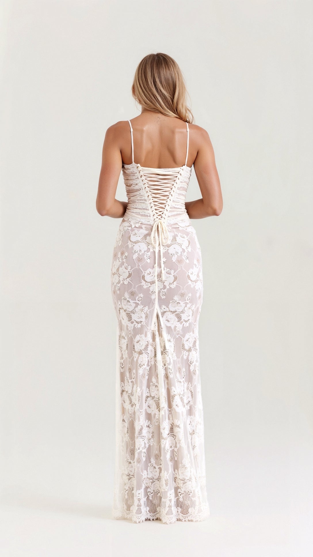 Koronkowa Sukienka Maxi Dopasowana Elegancka