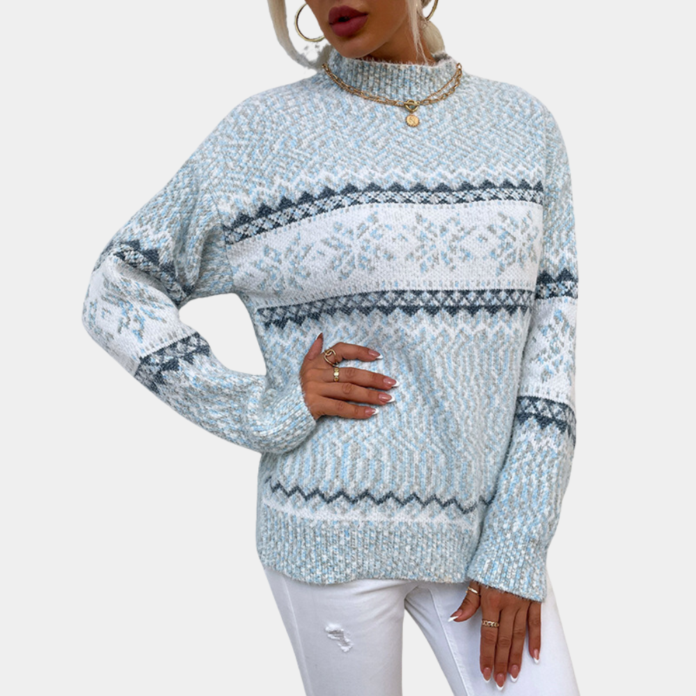 Sweter z Nordyckim Wzorem i Okrągłym Dekoltem