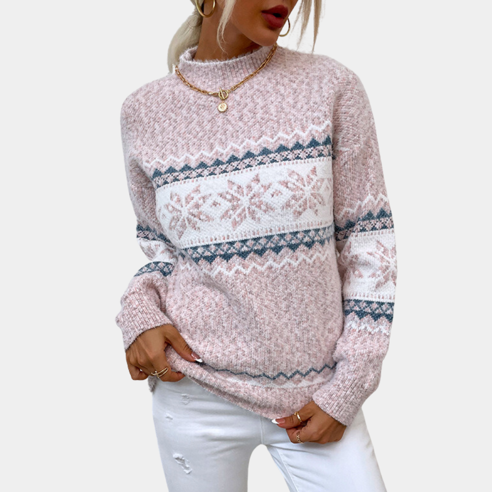 Sweter z Nordyckim Wzorem i Okrągłym Dekoltem