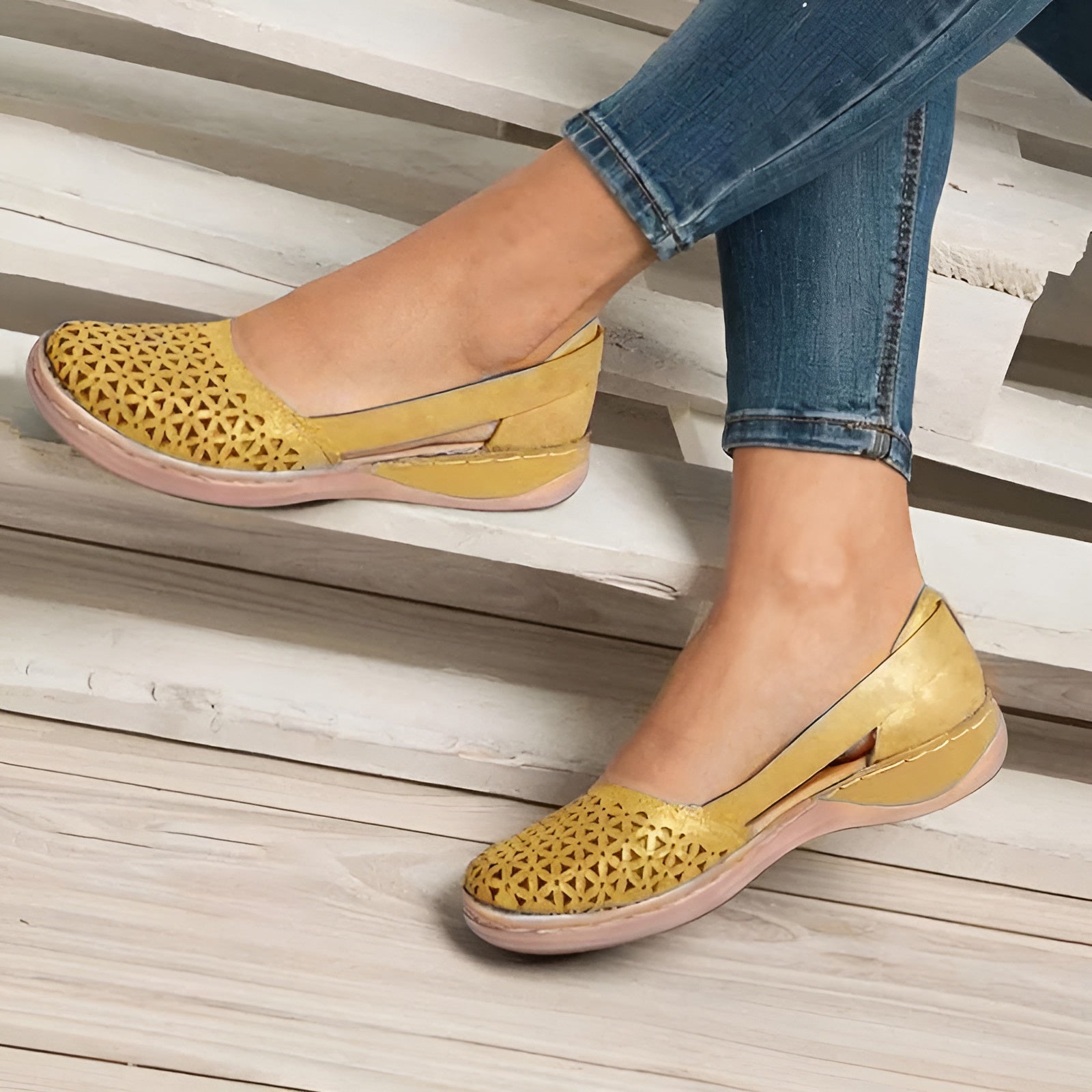 Damskie Baleriny Ażurowe Skórzane – Wygodne Buty Casual
