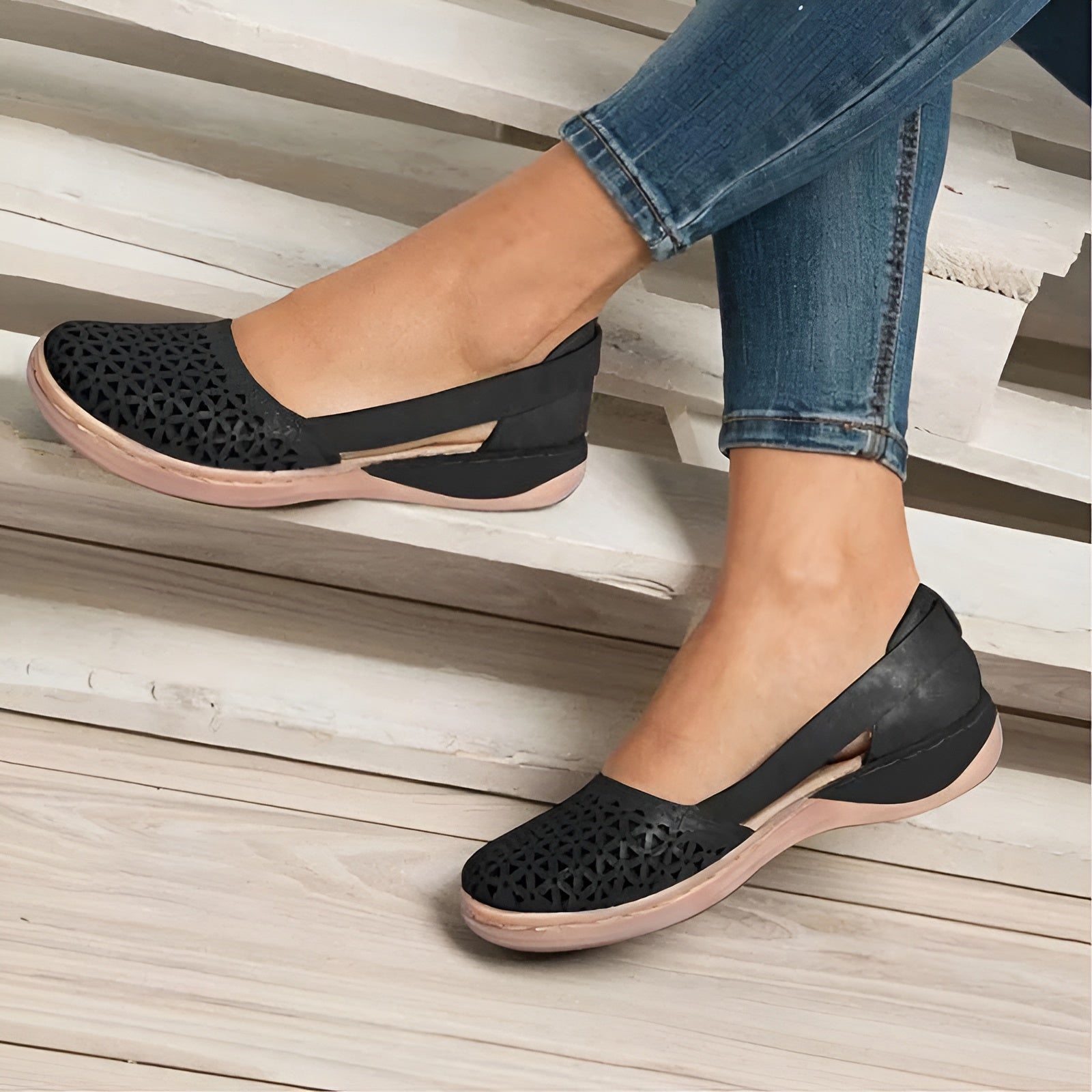 Damskie Baleriny Ażurowe Skórzane – Wygodne Buty Casual
