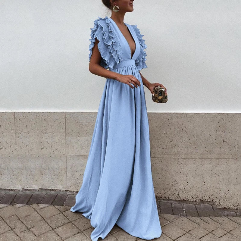Jowita | Maxi sukienka z eleganckimi falbanami