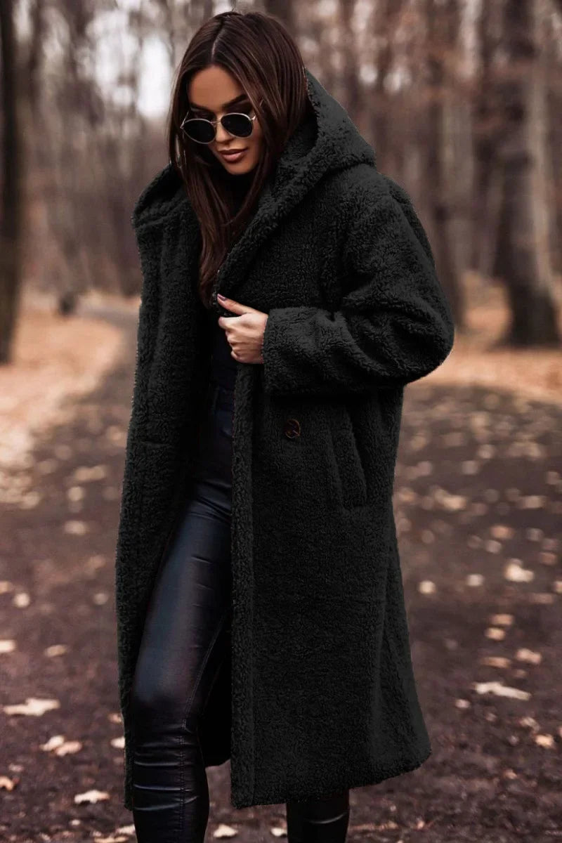 Długi Płaszcz Damski Teddy Ciepły do Codziennych Stylizacji