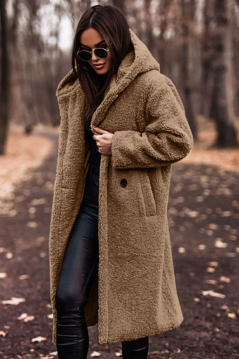 Długi Płaszcz Damski Teddy Ciepły do Codziennych Stylizacji