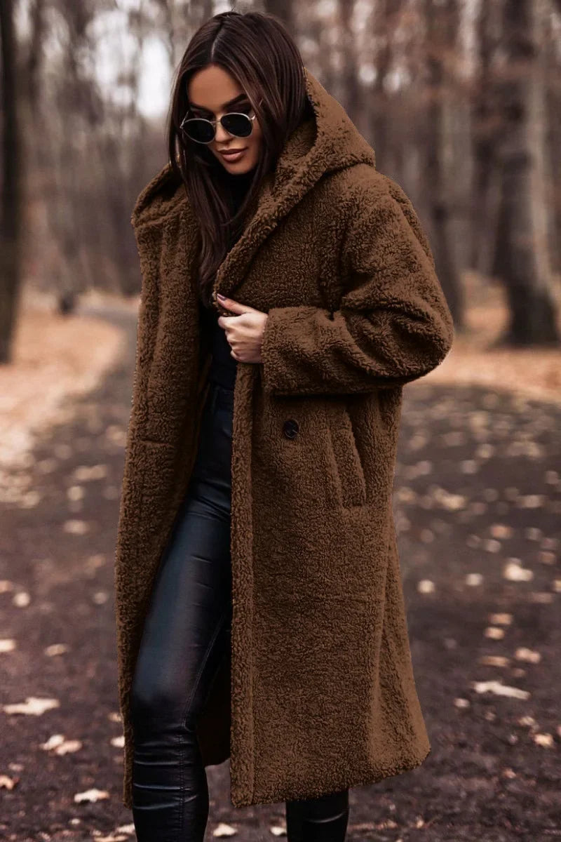 Długi Płaszcz Damski Teddy Ciepły do Codziennych Stylizacji