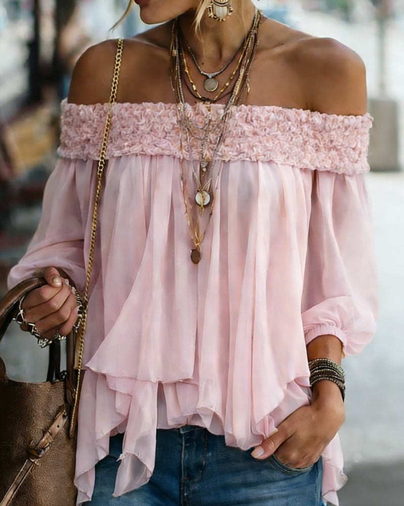 Bluzka Damska Boho Off Shoulder Zwiewna Falbaniasta Lekka i Stylowa