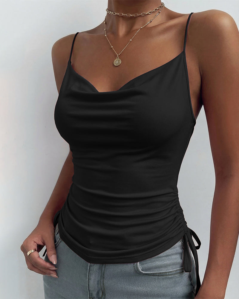 Top Damski Dopasowany Na Ramiączkach Marszczony Stylowy