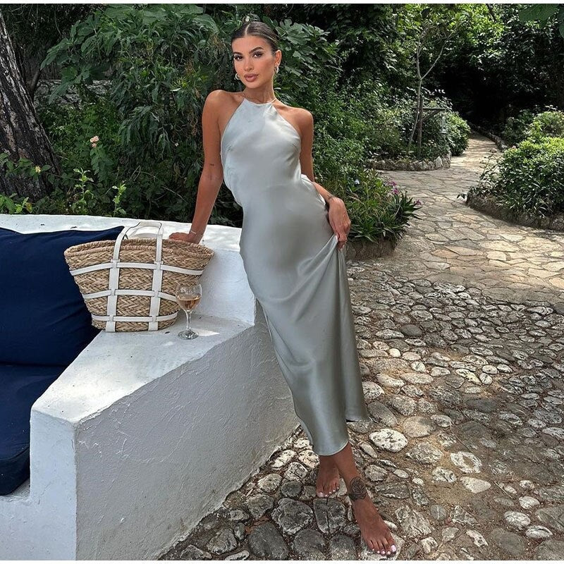 Małgorzata | Maxi sukienka kopertowa z odkrytymi plecami