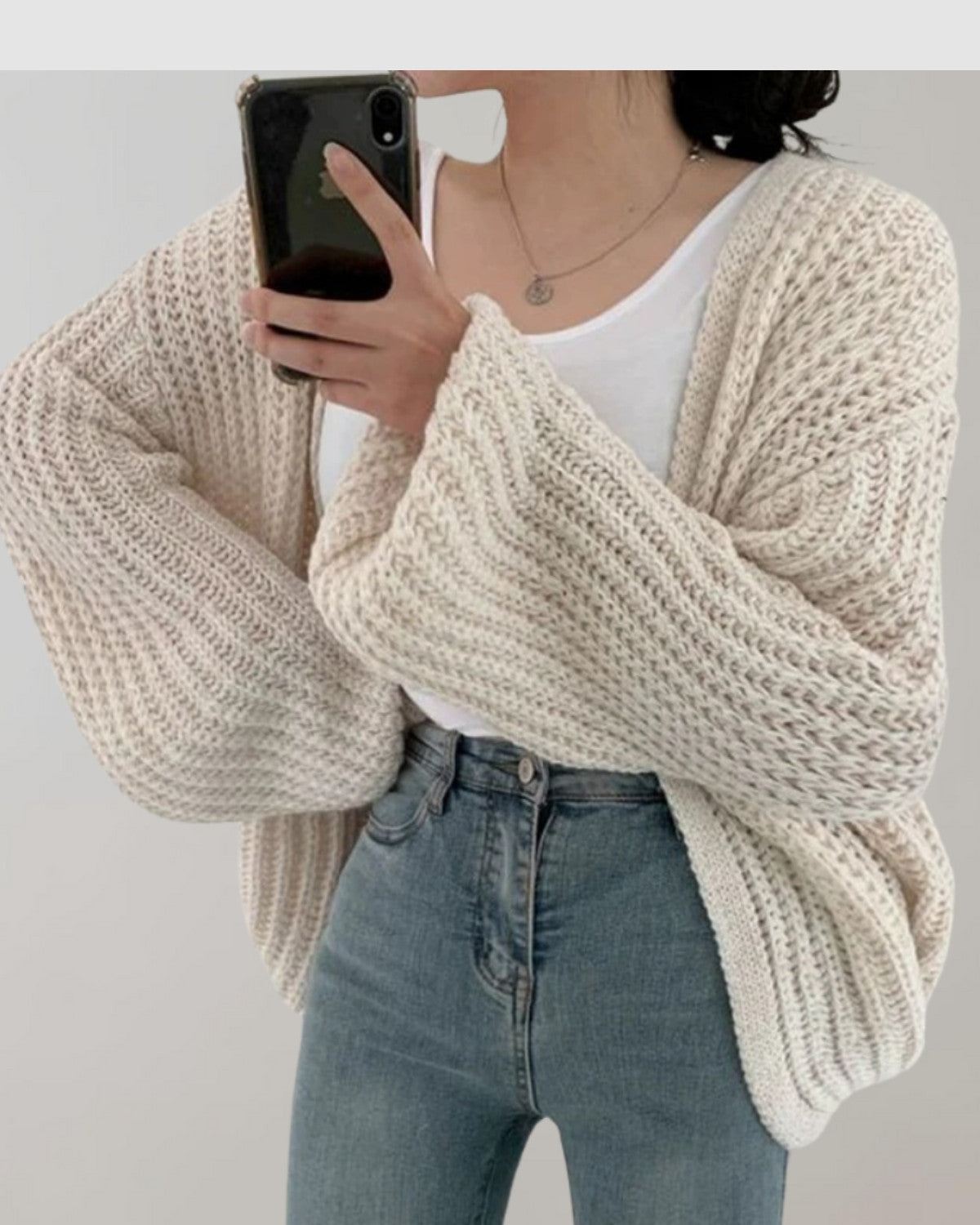 Oversize Kardigan z Grubej Dzianiny