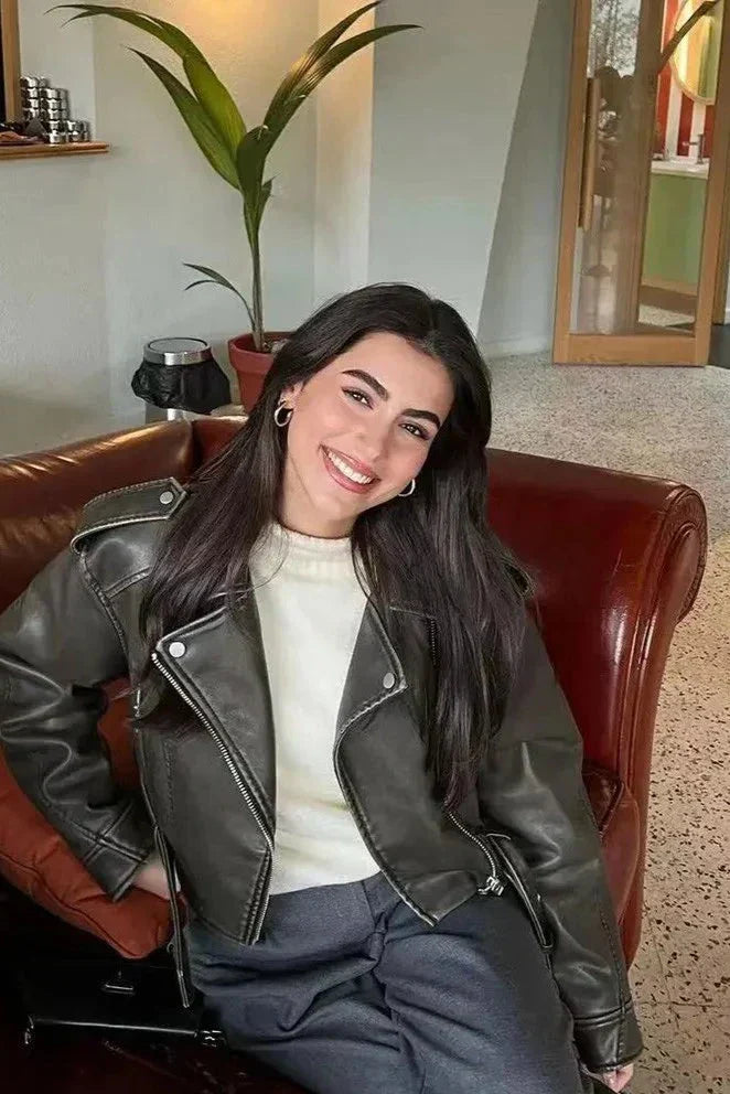 Krótka Kurtka Damska Skórzana Ramoneska do Miejskich Stylizacji