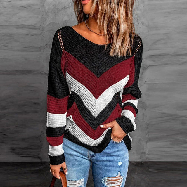 Sweter Damski z Geometrycznym Wzorem w Jodełkę