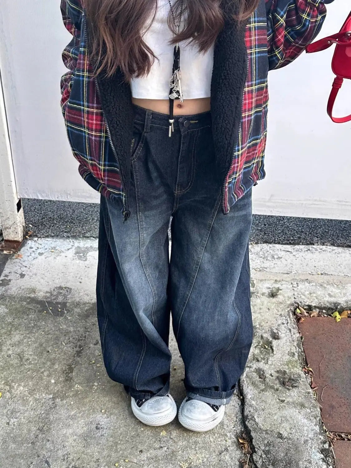 Damskie Jeansy Baggy Szerokie Nogawki Niski Stan Styl Streetwear