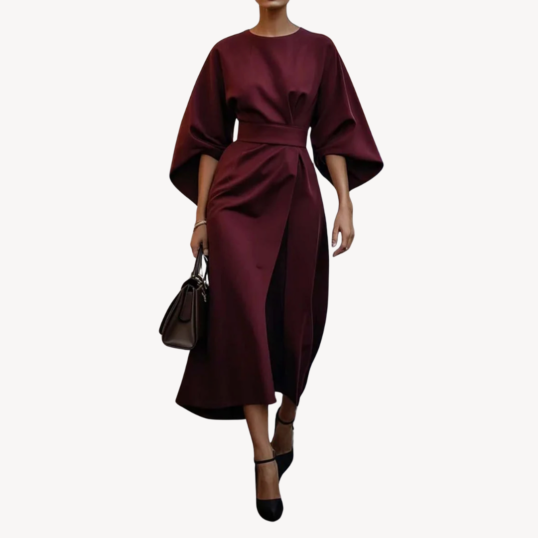 Elegancka Sukienka Midi Oversize z Szerokimi Rękawami