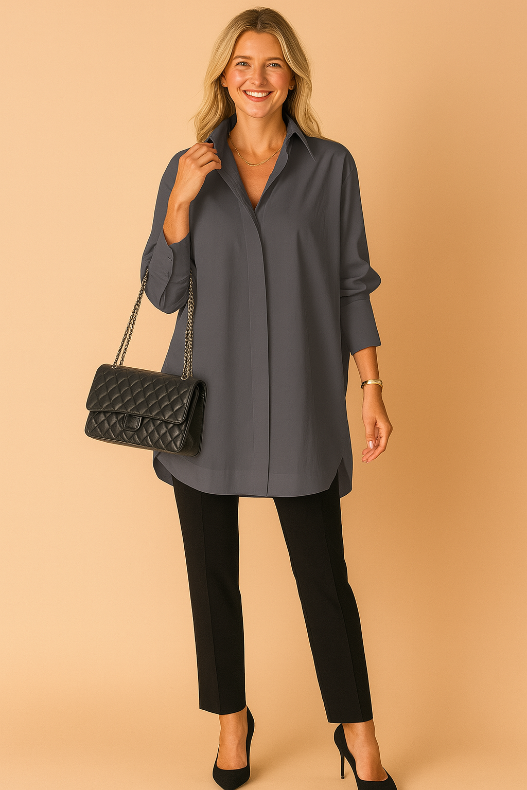 Długa Koszula Damska Oversize Elegancka Tunika Casual