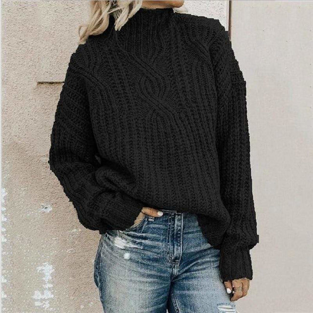 Gruby Sweter Damski z Dzianiny o Luźnym Kroju