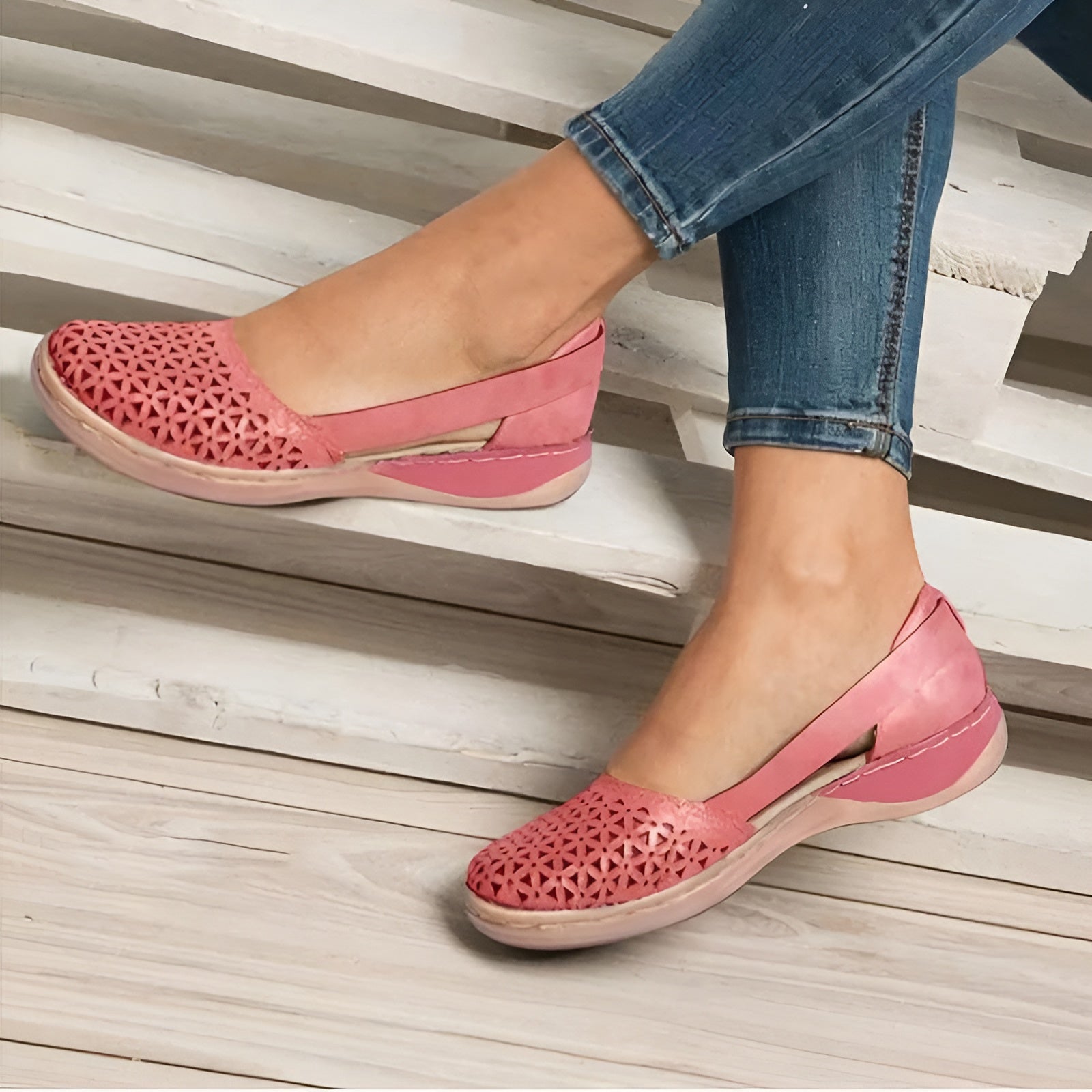 Damskie Baleriny Ażurowe Skórzane – Wygodne Buty Casual