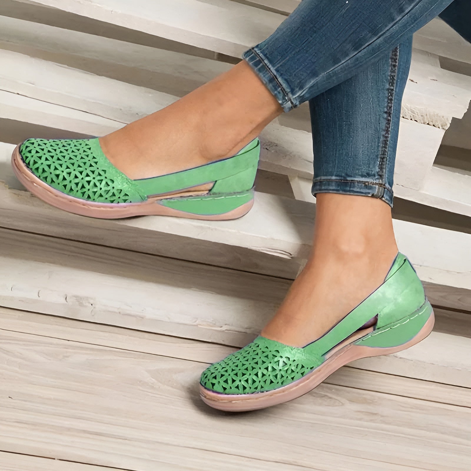 Damskie Baleriny Ażurowe Skórzane – Wygodne Buty Casual