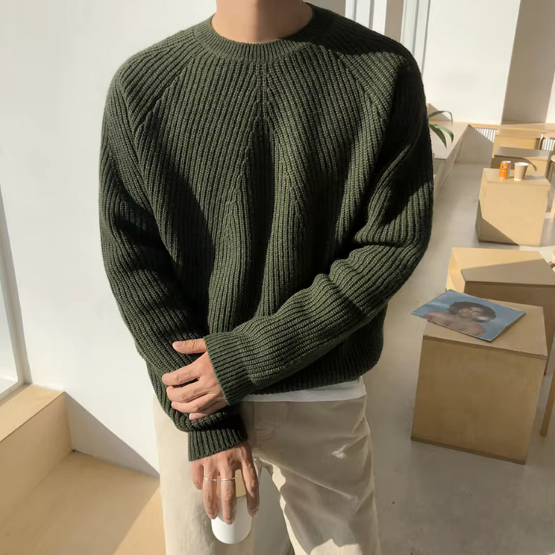 Męski Sweter Oversize Dzianinowy Komfortowy Styl