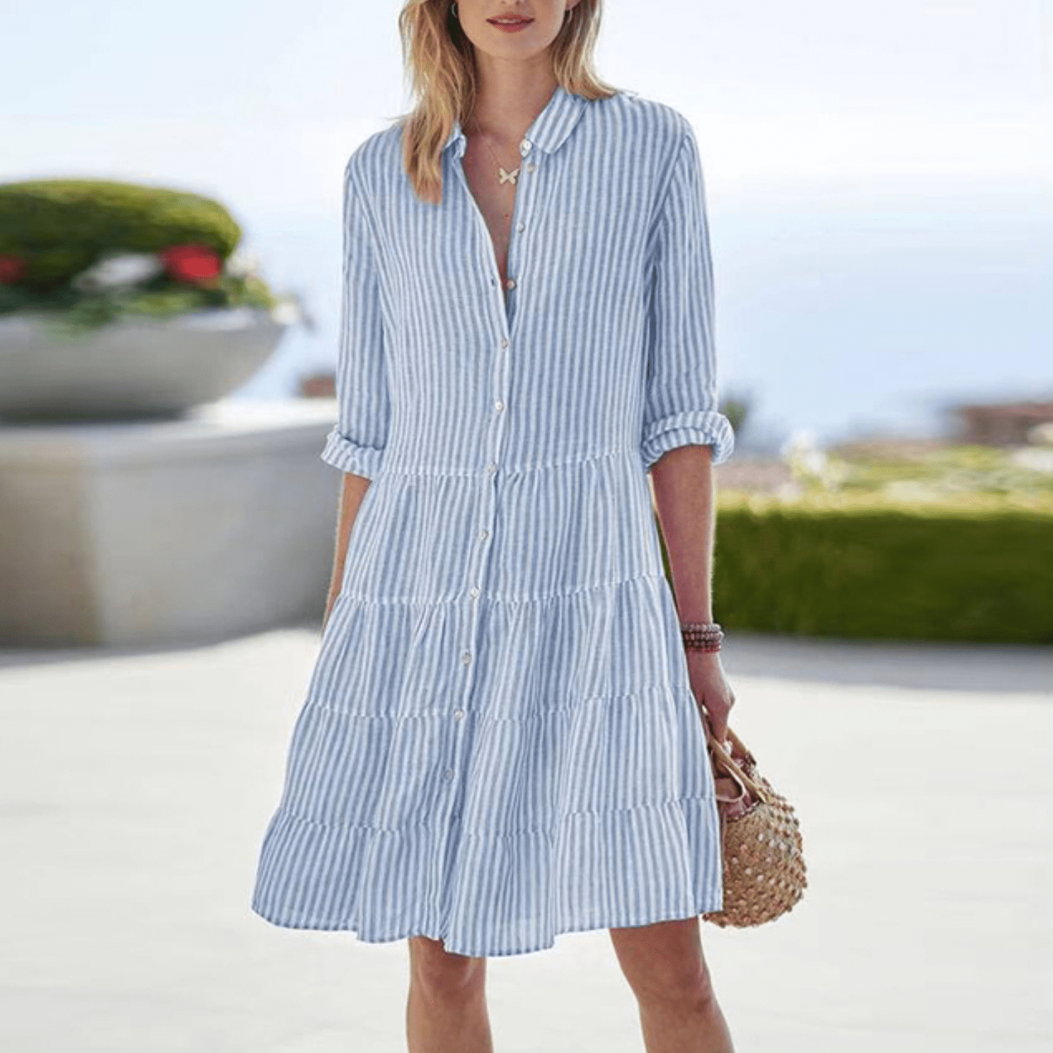 Delphine | Casual midi sukienka koszulowa w paski