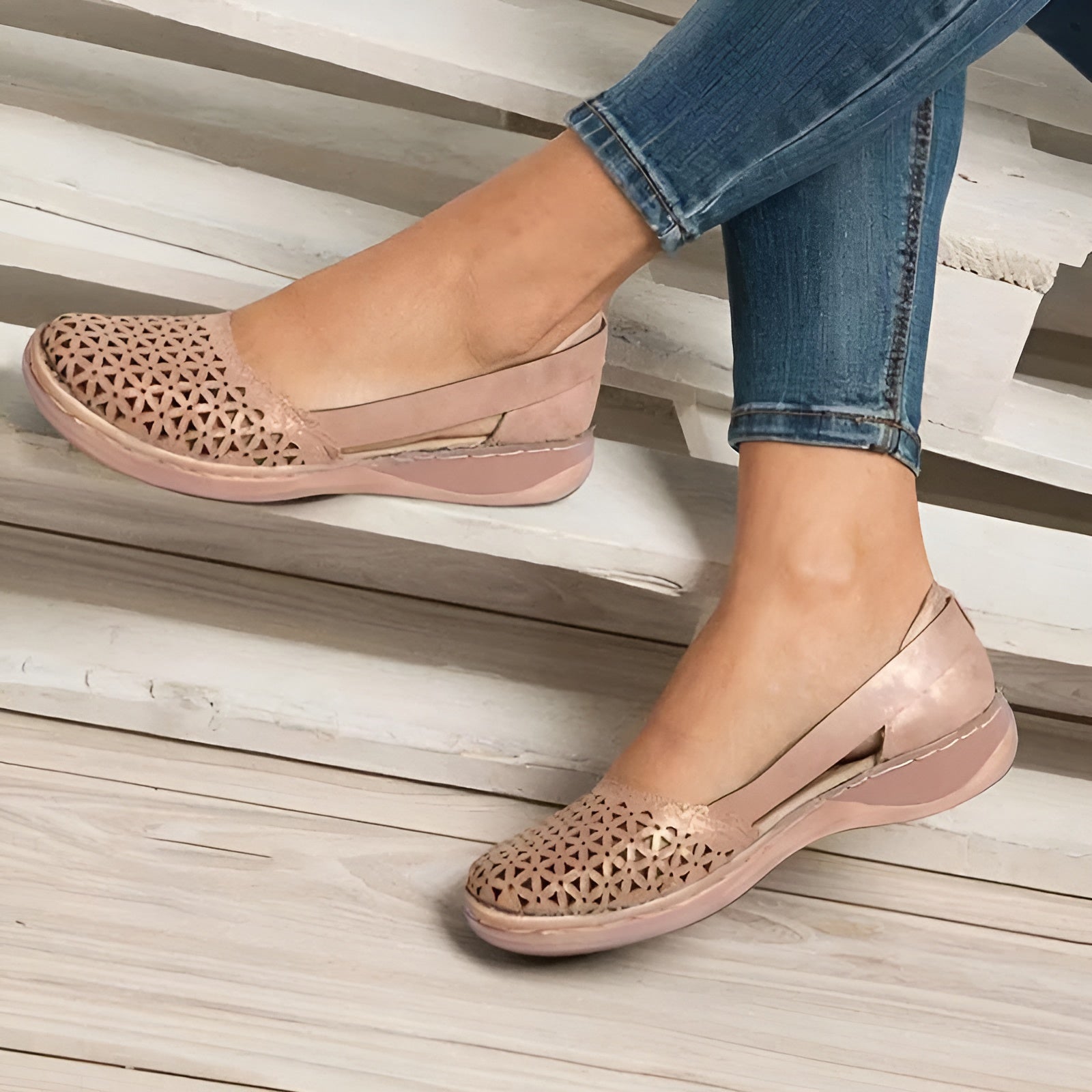 Damskie Baleriny Ażurowe Skórzane – Wygodne Buty Casual