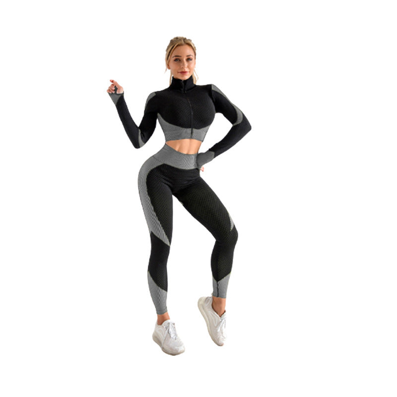 Sportowy Komplet Fitness Bluza i Legginsy z Wysokim Stanem