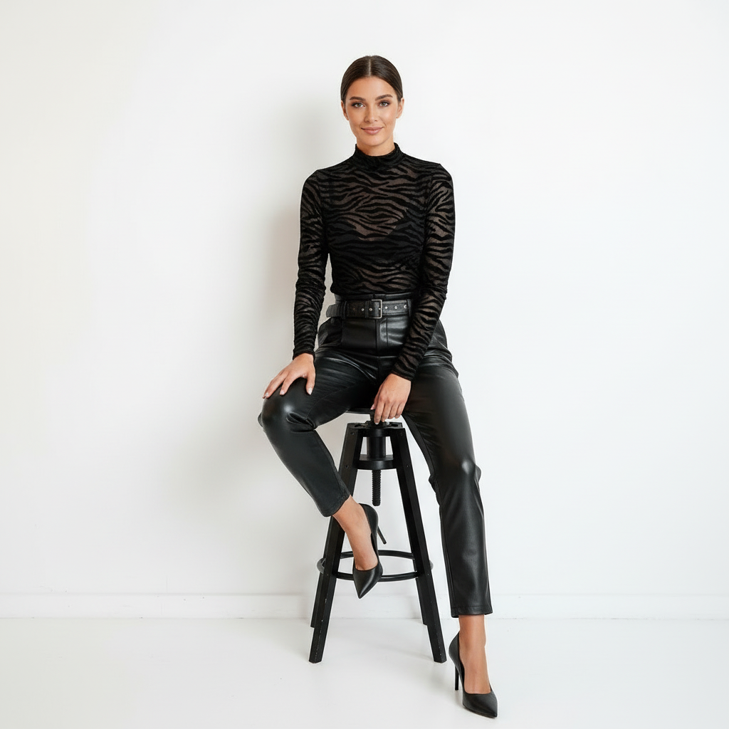 Damskie Body Transparentne z Wzorem Zebra – Elegancki Top