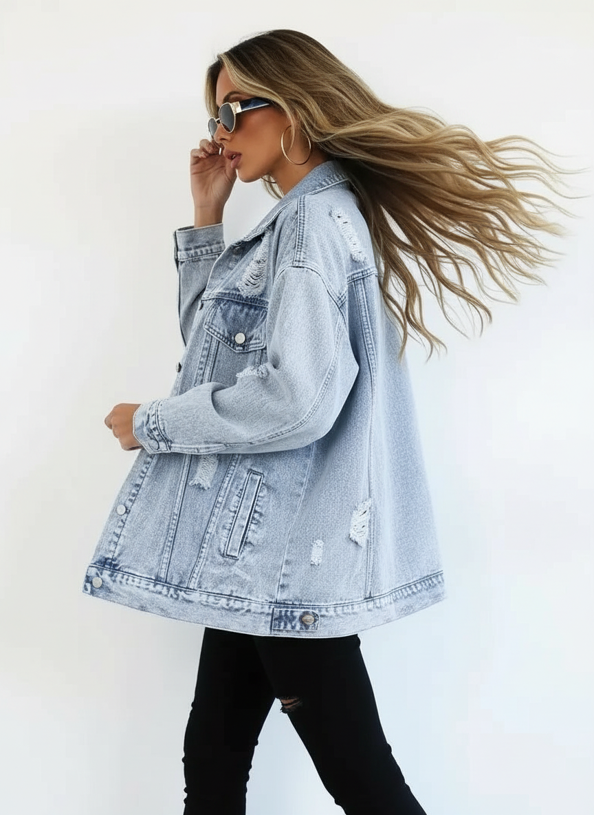 Damska Oversize Kurtka Jeansowa Vintage Denim