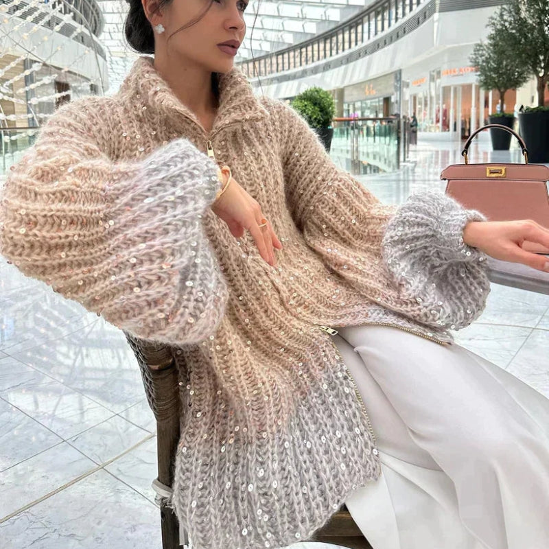 Damski sweter oversize gruby elegancki ciepły stylowy