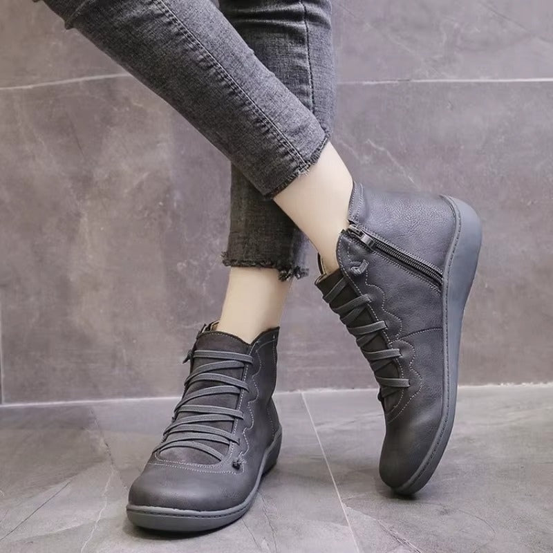 Damskie Skórzane Botki Sznurowane – Wygodne Buty Casual