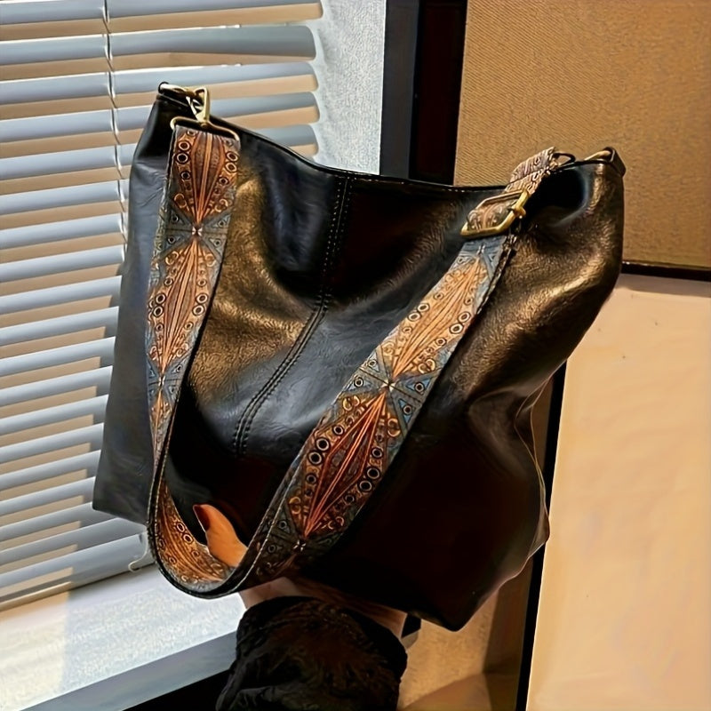 Torebka Damska Shopper Vintage z Ozdobnym Paskiem