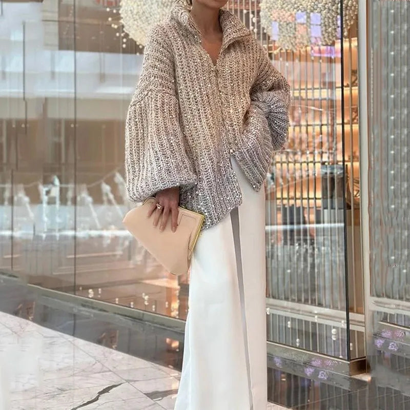 Damski sweter oversize gruby elegancki ciepły stylowy